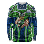 Canberra Raiders Rugby Long Sleeve Shirt Polynesian Tribal Viking Warrior Green Blue Pattern