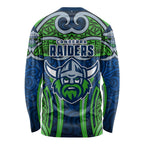 Canberra Raiders Rugby Long Sleeve Shirt Polynesian Tribal Viking Warrior Green Blue Pattern