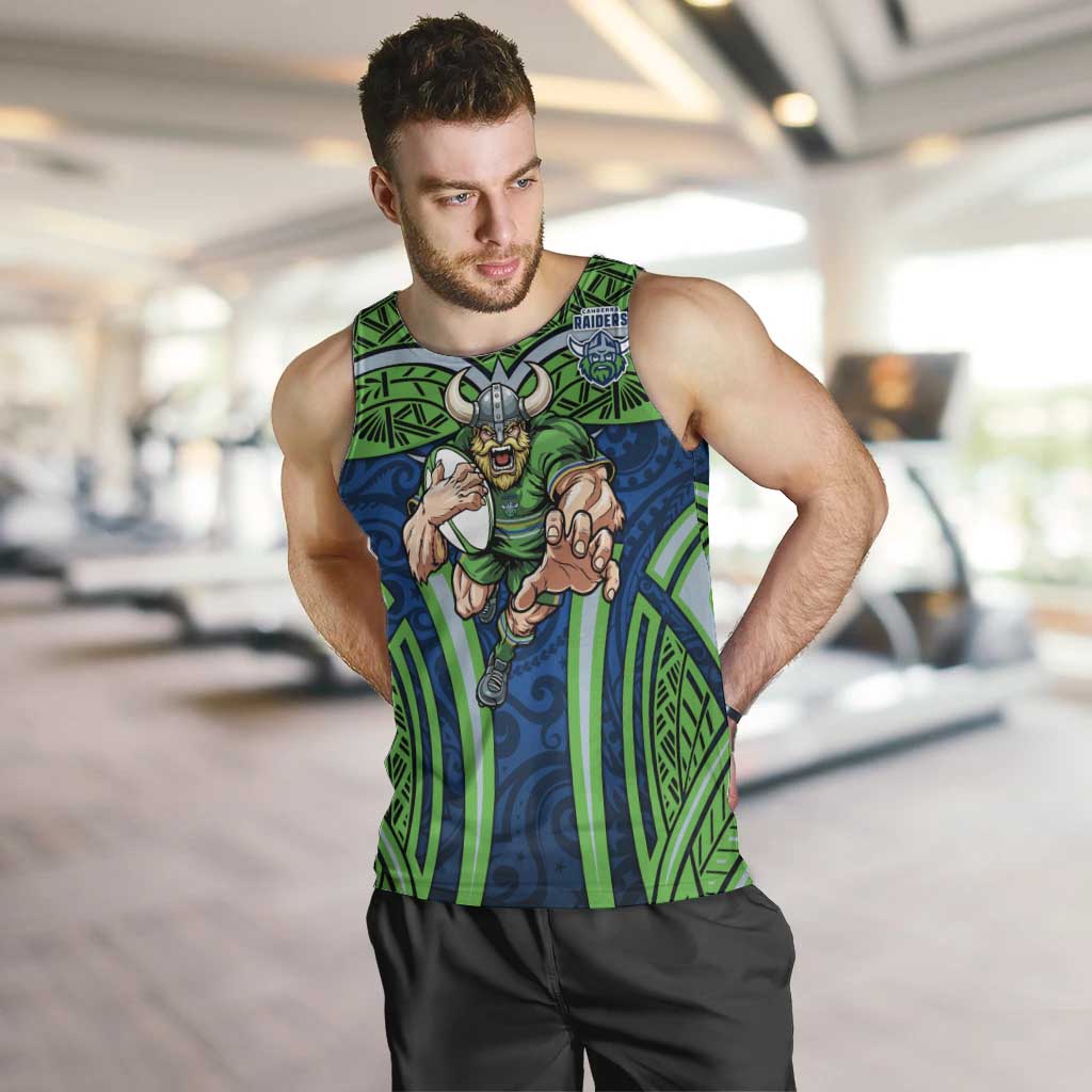 Canberra Raiders Rugby Men Tank Top Polynesian Tribal Viking Warrior Green Blue Pattern