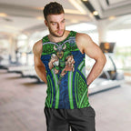 Canberra Raiders Rugby Men Tank Top Polynesian Tribal Viking Warrior Green Blue Pattern