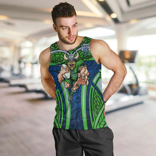 Canberra Raiders Rugby Men Tank Top Polynesian Tribal Viking Warrior Green Blue Pattern
