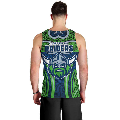 Canberra Raiders Rugby Men Tank Top Polynesian Tribal Viking Warrior Green Blue Pattern