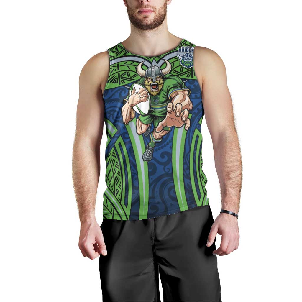 Canberra Raiders Rugby Men Tank Top Polynesian Tribal Viking Warrior Green Blue Pattern