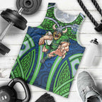 Canberra Raiders Rugby Men Tank Top Polynesian Tribal Viking Warrior Green Blue Pattern