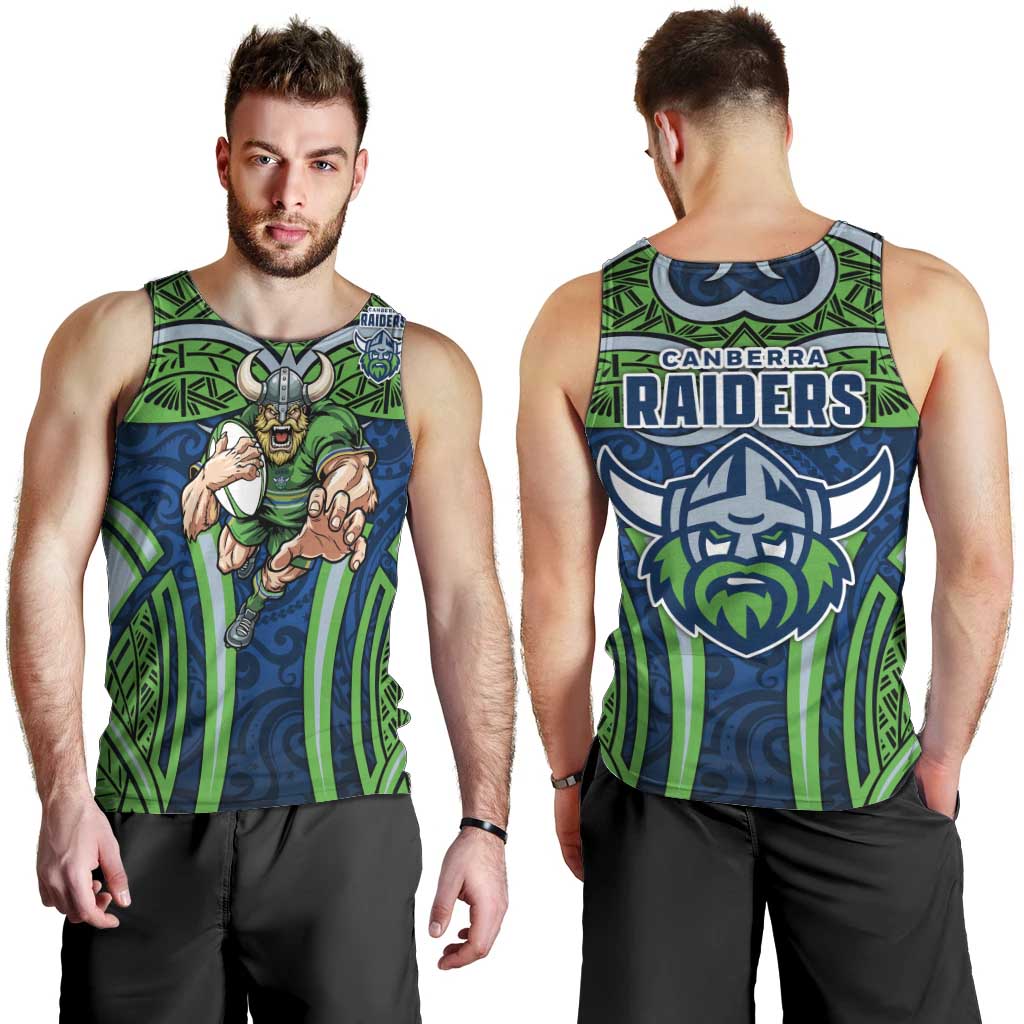 Canberra Raiders Rugby Men Tank Top Polynesian Tribal Viking Warrior Green Blue Pattern