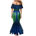 Canberra Raiders Rugby Mermaid Dress Polynesian Tribal Viking Warrior Green Blue Pattern