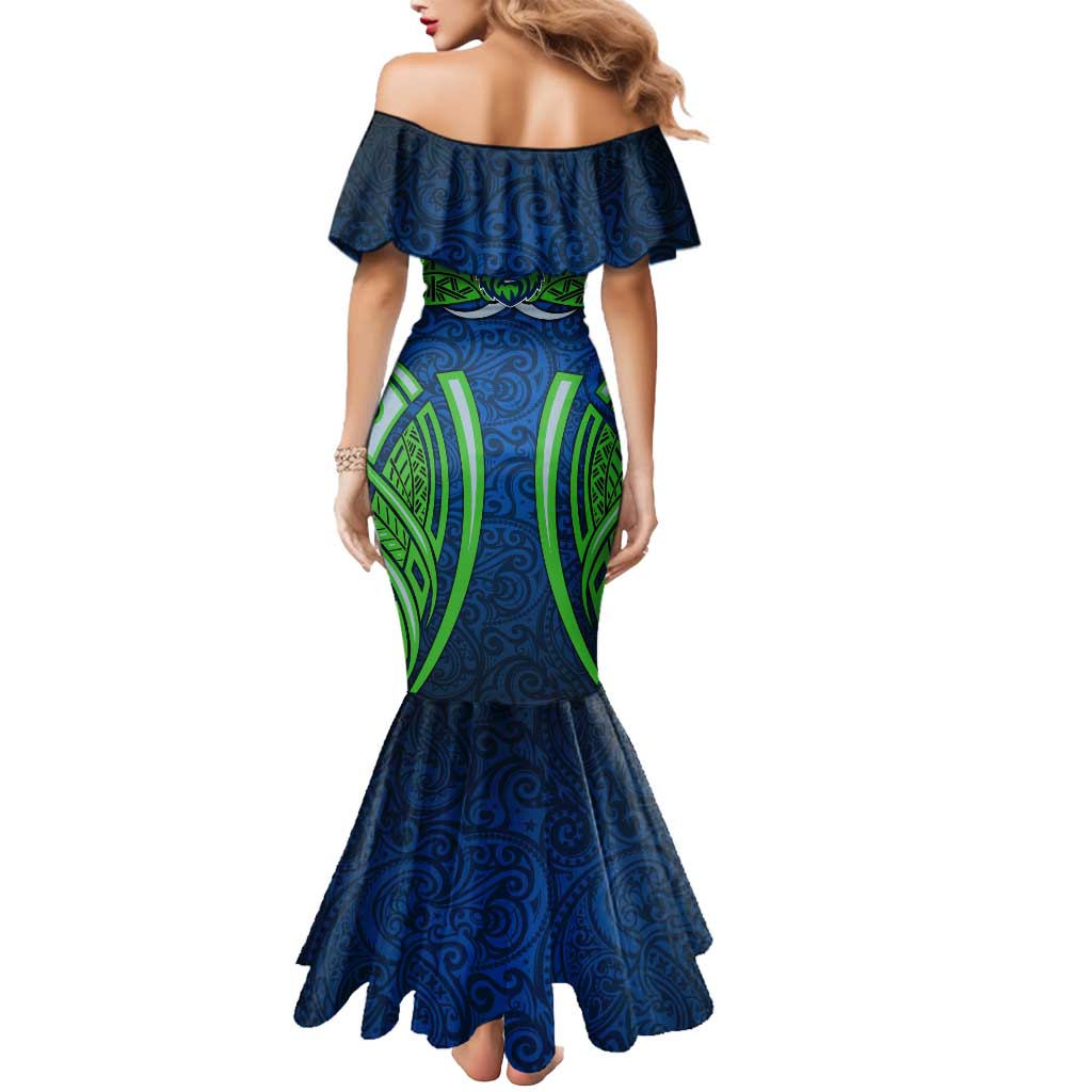 Canberra Raiders Rugby Mermaid Dress Polynesian Tribal Viking Warrior Green Blue Pattern