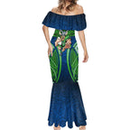 Canberra Raiders Rugby Mermaid Dress Polynesian Tribal Viking Warrior Green Blue Pattern