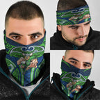 Canberra Raiders Rugby Neck Gaiter Polynesian Tribal Viking Warrior Green Blue Pattern