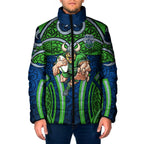 Canberra Raiders Rugby Padded Jacket Polynesian Tribal Viking Warrior Green Blue Pattern