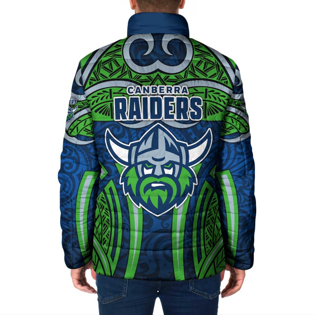 Canberra Raiders Rugby Padded Jacket Polynesian Tribal Viking Warrior Green Blue Pattern