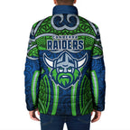 Canberra Raiders Rugby Padded Jacket Polynesian Tribal Viking Warrior Green Blue Pattern