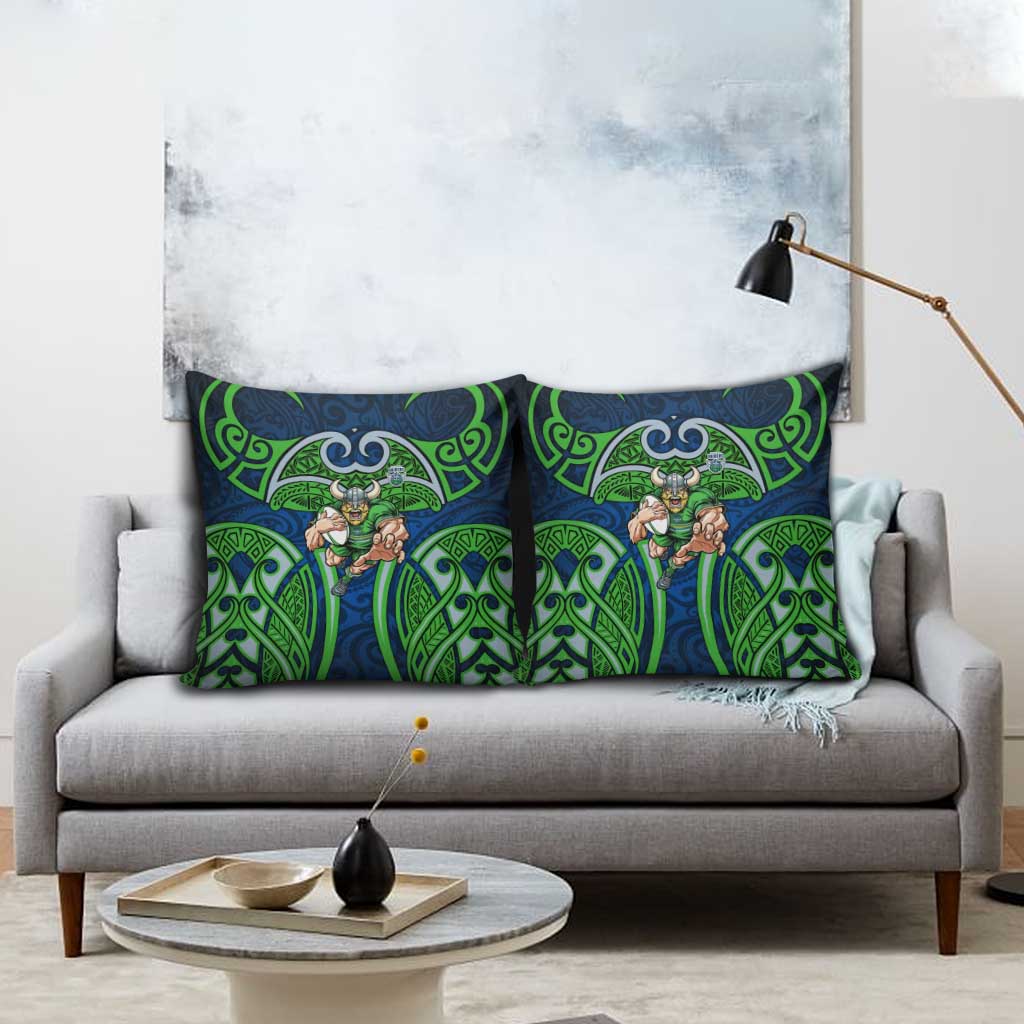 Canberra Raiders Rugby Pillow Cover Polynesian Tribal Viking Warrior Green Blue Pattern
