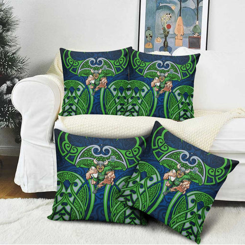Canberra Raiders Rugby Pillow Cover Polynesian Tribal Viking Warrior Green Blue Pattern