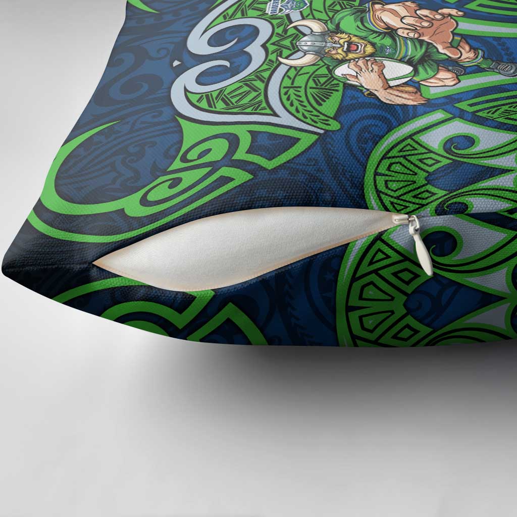 Canberra Raiders Rugby Pillow Cover Polynesian Tribal Viking Warrior Green Blue Pattern