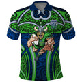 Canberra Raiders Rugby Polo Shirt Polynesian Tribal Viking Warrior Green Blue Pattern