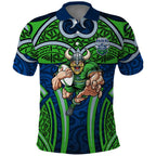 Canberra Raiders Rugby Polo Shirt Polynesian Tribal Viking Warrior Green Blue Pattern
