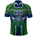 Canberra Raiders Rugby Polo Shirt Polynesian Tribal Viking Warrior Green Blue Pattern