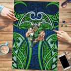 Canberra Raiders Rugby Puzzle Polynesian Tribal Viking Warrior Green Blue Pattern