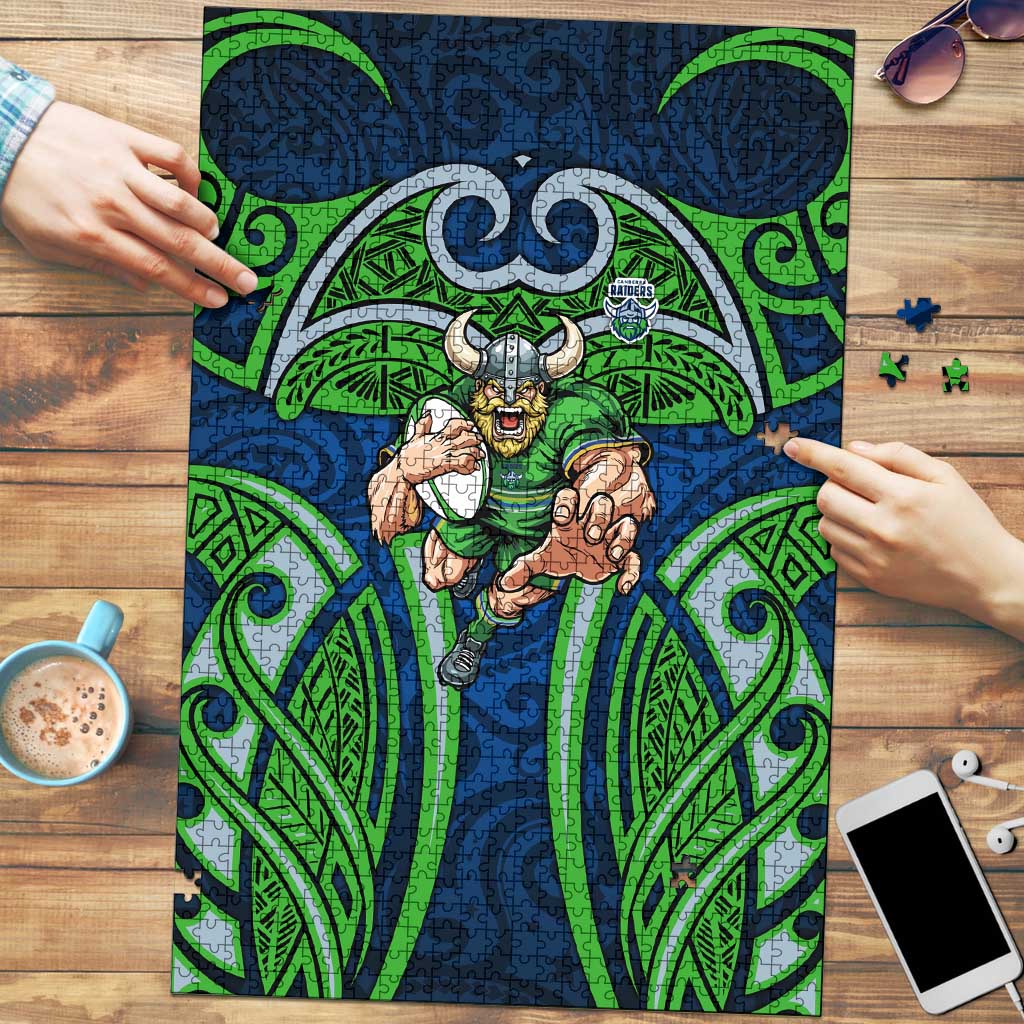 Canberra Raiders Rugby Puzzle Polynesian Tribal Viking Warrior Green Blue Pattern
