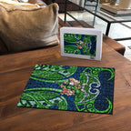 Canberra Raiders Rugby Puzzle Polynesian Tribal Viking Warrior Green Blue Pattern