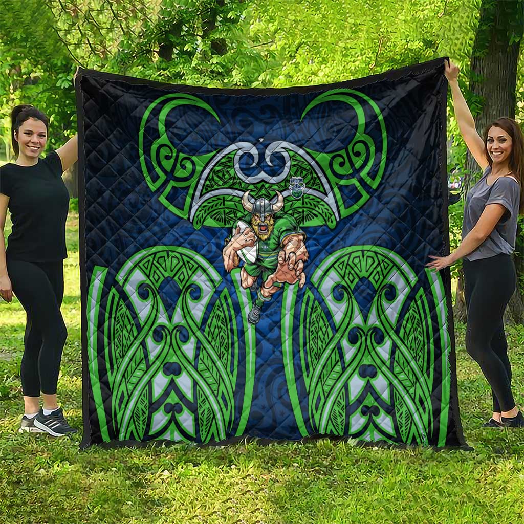 Canberra Raiders Rugby Quilt Polynesian Tribal Viking Warrior Green Blue Pattern