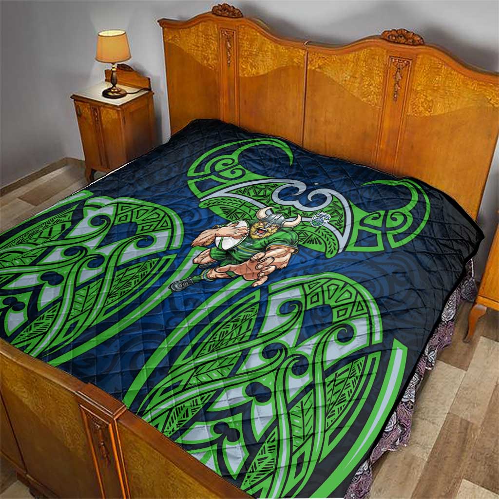 Canberra Raiders Rugby Quilt Polynesian Tribal Viking Warrior Green Blue Pattern