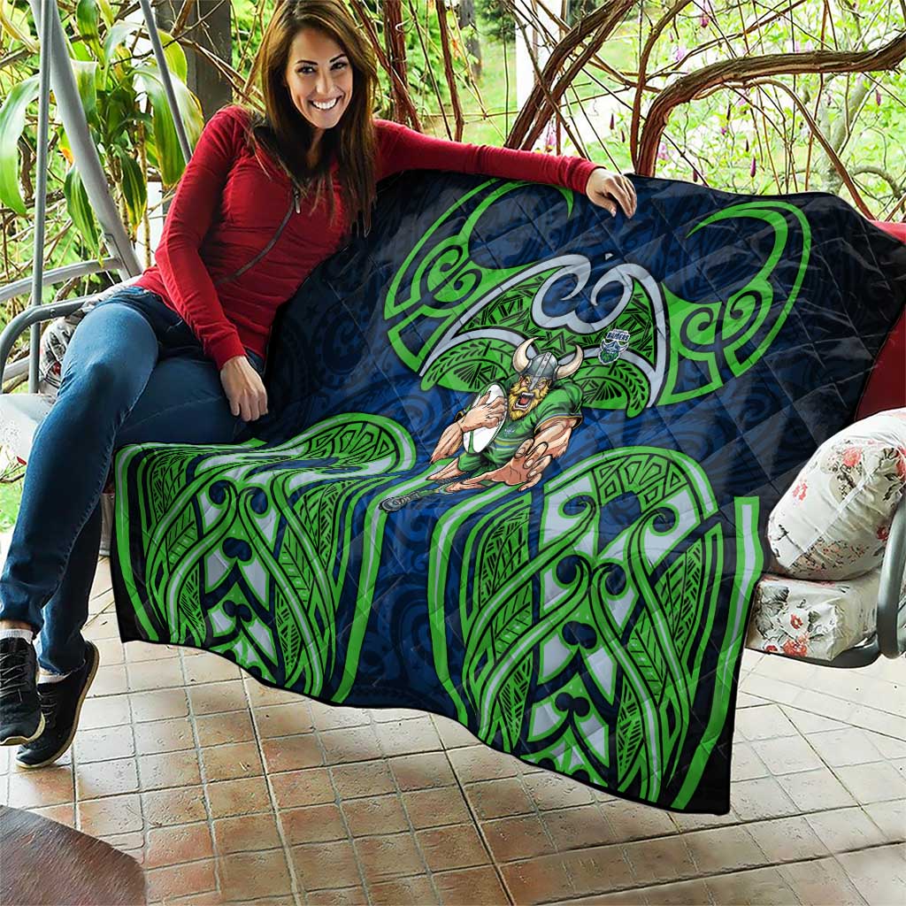 Canberra Raiders Rugby Quilt Polynesian Tribal Viking Warrior Green Blue Pattern