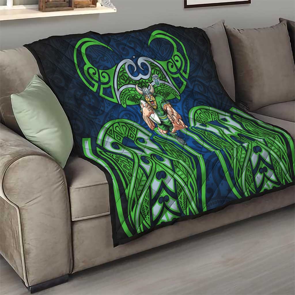 Canberra Raiders Rugby Quilt Polynesian Tribal Viking Warrior Green Blue Pattern