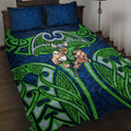 Canberra Raiders Rugby Quilt Bed Set Polynesian Tribal Viking Warrior Green Blue Pattern