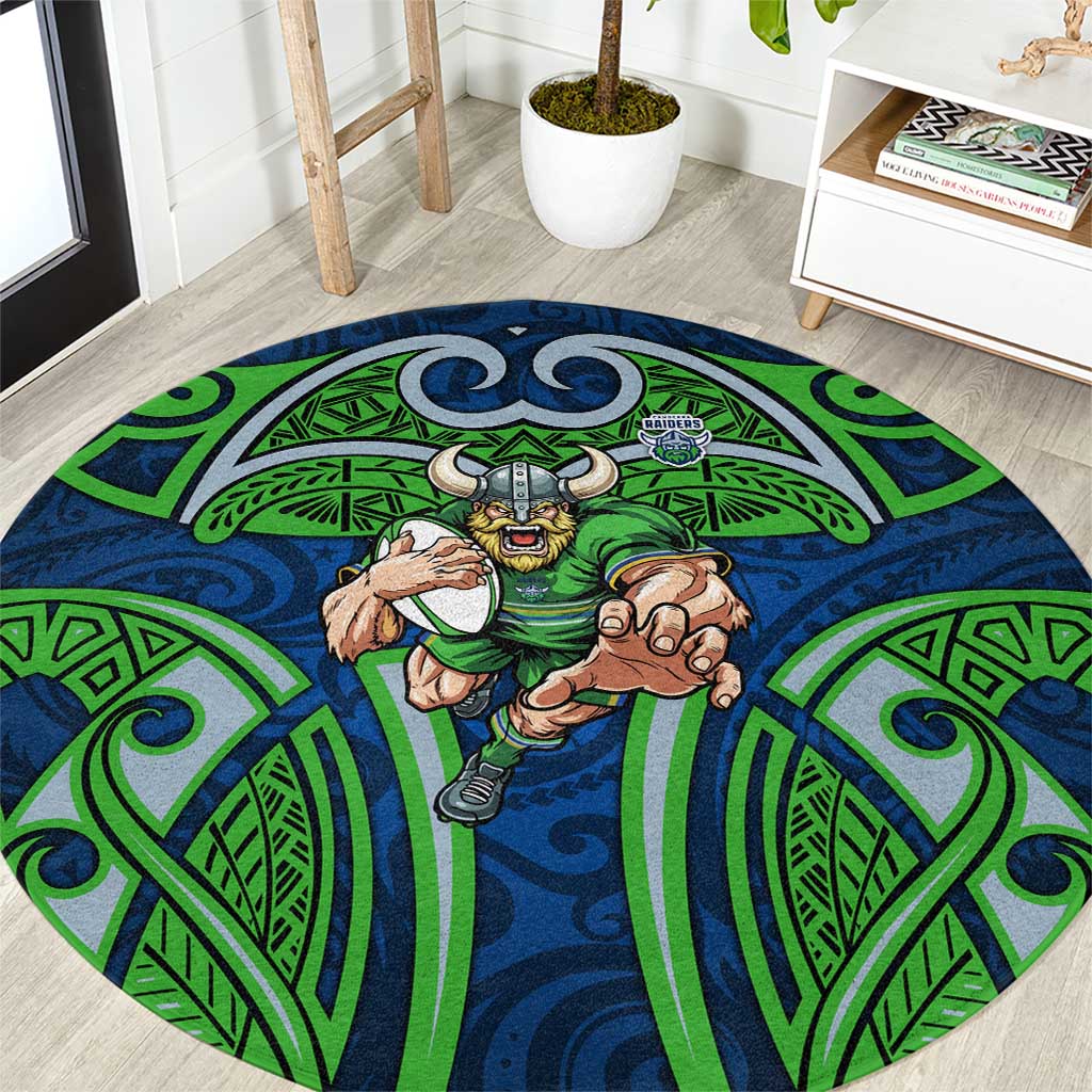 Canberra Raiders Rugby Round Carpet Polynesian Tribal Viking Warrior Green Blue Pattern