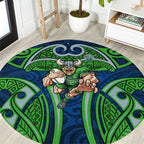 Canberra Raiders Rugby Round Carpet Polynesian Tribal Viking Warrior Green Blue Pattern