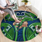 Canberra Raiders Rugby Round Carpet Polynesian Tribal Viking Warrior Green Blue Pattern