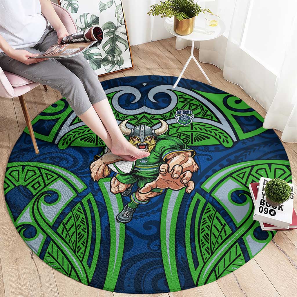 Canberra Raiders Rugby Round Carpet Polynesian Tribal Viking Warrior Green Blue Pattern