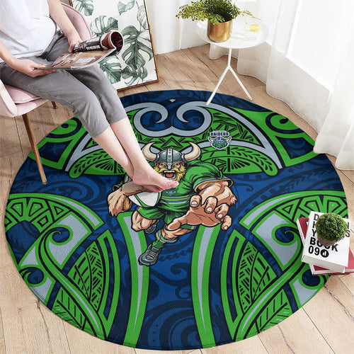 Canberra Raiders Rugby Round Carpet Polynesian Tribal Viking Warrior Green Blue Pattern