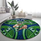 Canberra Raiders Rugby Round Carpet Polynesian Tribal Viking Warrior Green Blue Pattern