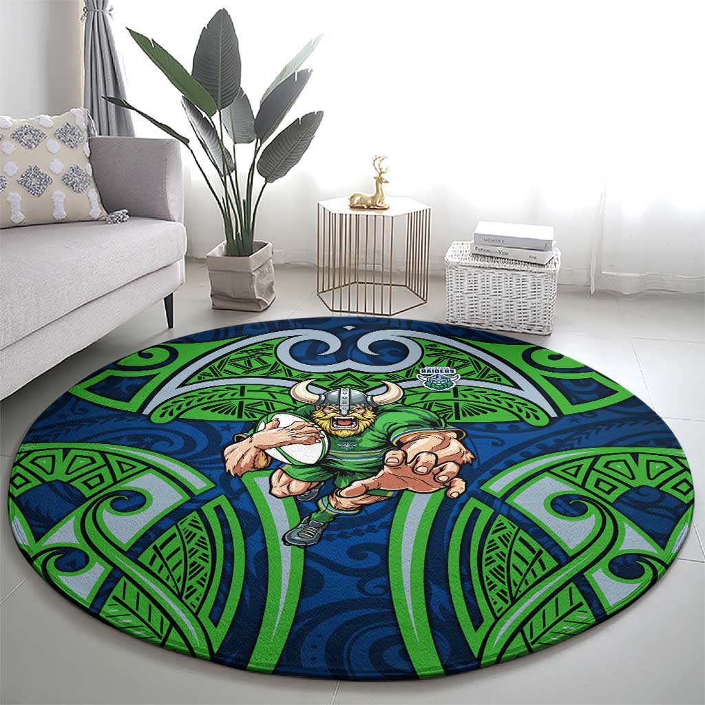 Canberra Raiders Rugby Round Carpet Polynesian Tribal Viking Warrior Green Blue Pattern