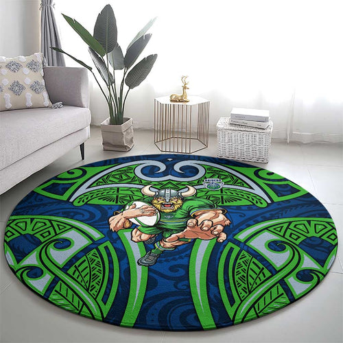 Canberra Raiders Rugby Round Carpet Polynesian Tribal Viking Warrior Green Blue Pattern