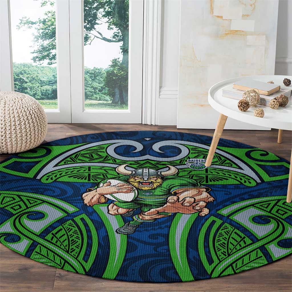 Canberra Raiders Rugby Round Carpet Polynesian Tribal Viking Warrior Green Blue Pattern