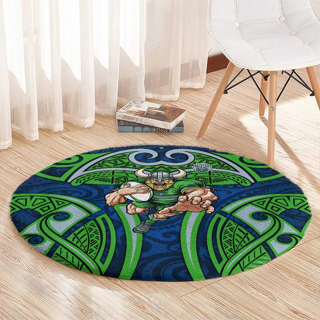 Canberra Raiders Rugby Round Carpet Polynesian Tribal Viking Warrior Green Blue Pattern