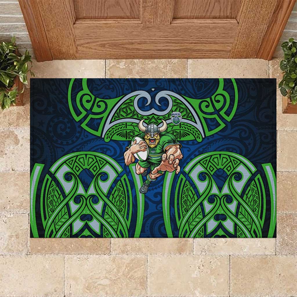 Canberra Raiders Rugby Rubber Doormat Polynesian Tribal Viking Warrior Green Blue Pattern