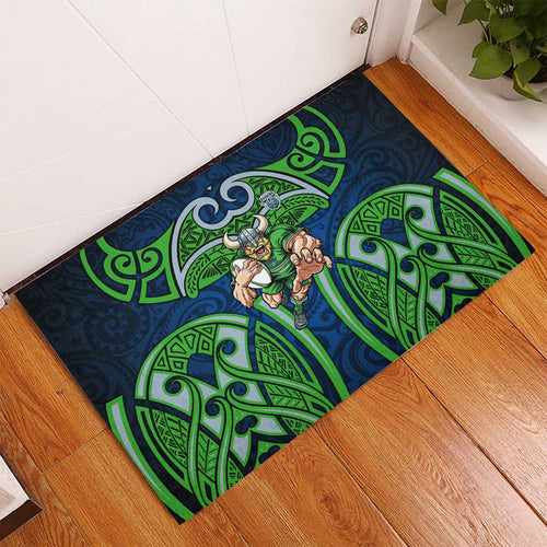 Canberra Raiders Rugby Rubber Doormat Polynesian Tribal Viking Warrior Green Blue Pattern
