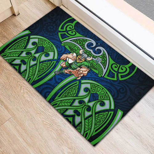 Canberra Raiders Rugby Rubber Doormat Polynesian Tribal Viking Warrior Green Blue Pattern