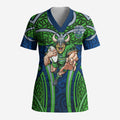 Canberra Raiders Rugby Scrub Top Polynesian Tribal Viking Warrior Green Blue Pattern