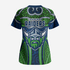 Canberra Raiders Rugby Scrub Top Polynesian Tribal Viking Warrior Green Blue Pattern