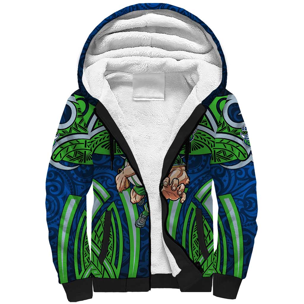 Canberra Raiders Rugby Sherpa Hoodie Polynesian Tribal Viking Warrior Green Blue Pattern