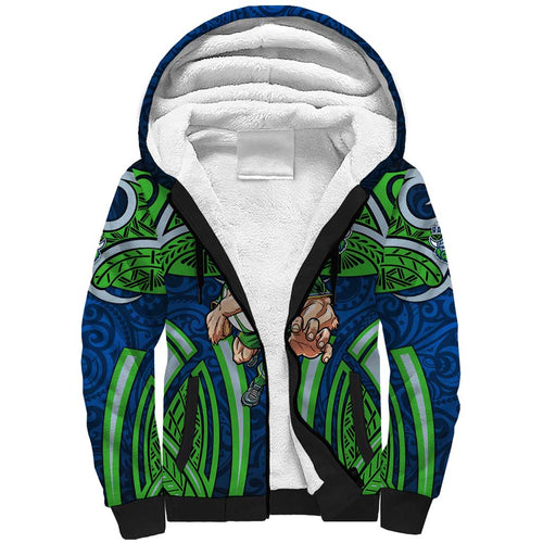 Canberra Raiders Rugby Sherpa Hoodie Polynesian Tribal Viking Warrior Green Blue Pattern