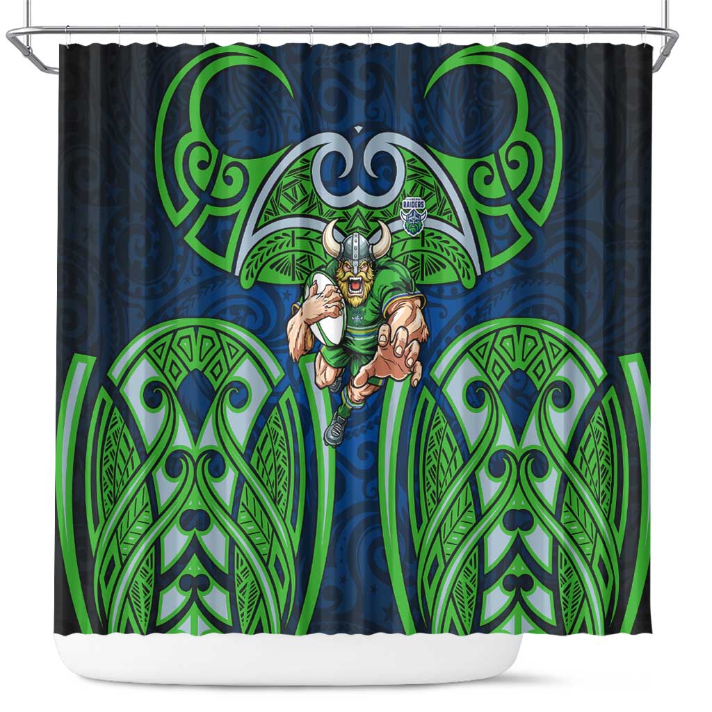 Canberra Raiders Rugby Shower Curtain Polynesian Tribal Viking Warrior Green Blue Pattern
