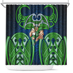 Canberra Raiders Rugby Shower Curtain Polynesian Tribal Viking Warrior Green Blue Pattern
