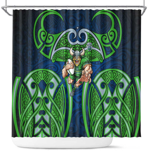 Canberra Raiders Rugby Shower Curtain Polynesian Tribal Viking Warrior Green Blue Pattern